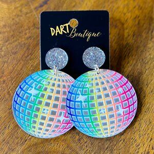 Rainbow Disco Ball Earrings
